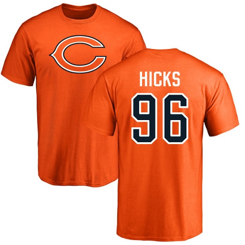 Chicago Bears Men Orange Akiem Hicks Name and Number Logo NFL Football #96 T Shirt